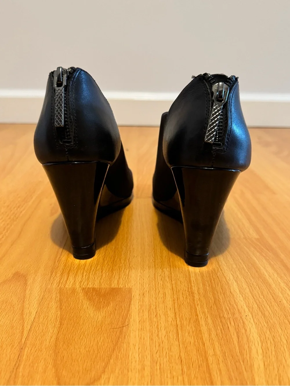 Donald J. Pliner Black Peep-Toe Wedge Booties